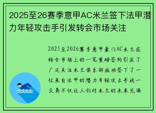 2025至26赛季意甲AC米兰签下法甲潜力年轻攻击手引发转会市场关注