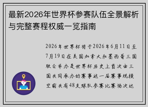 最新2026年世界杯参赛队伍全景解析与完整赛程权威一览指南 最新2026年世界杯参赛队伍全景解析与完整赛程权威一览指南